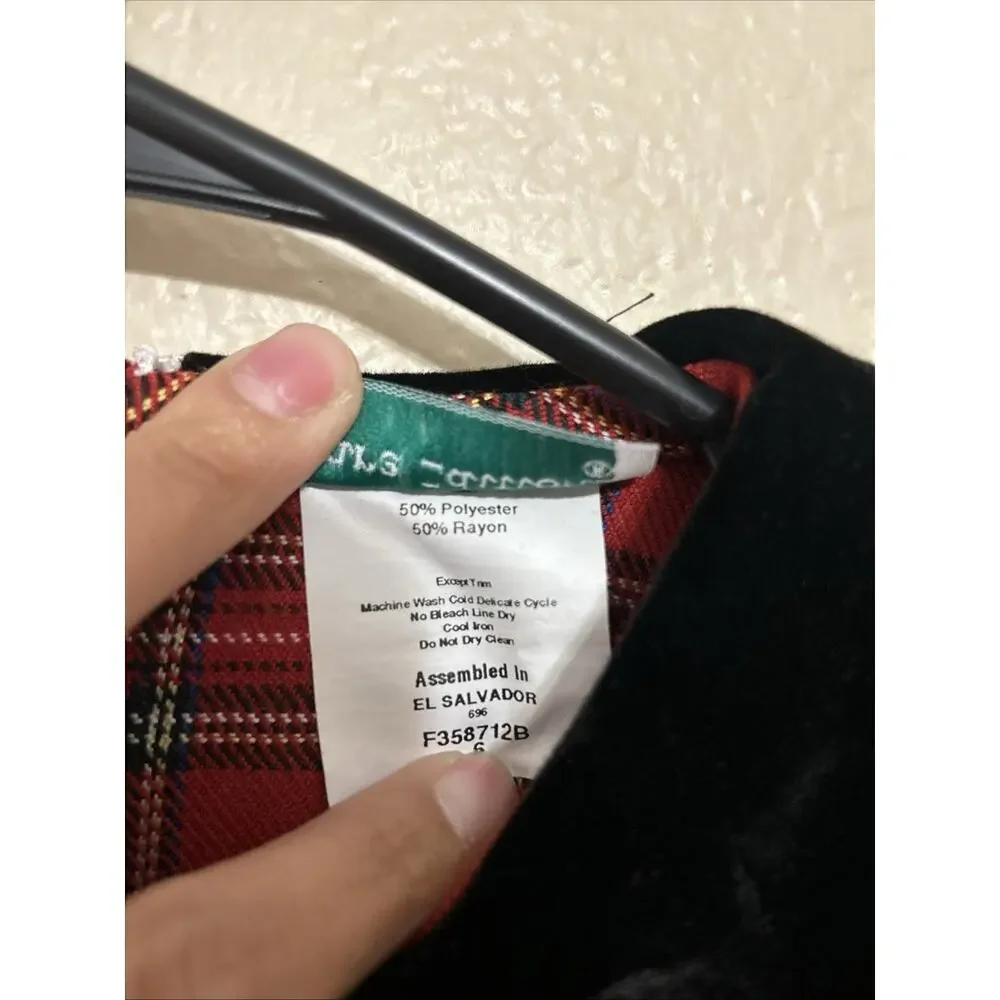 Vintage Rare Editions Dress Red Plaid Black Velvet Buttons Collar Holiday Sz 6
